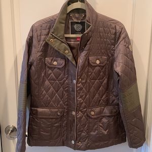 Vince Camuto Quilted Jacket Zip Front Polyester Khaki Beige Sz L Fall jacket